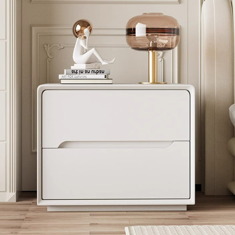 Minimalist Wood Leather 2-Drawer Nightstand — Gray