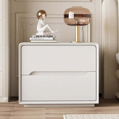 Minimalist Wood Leather 2-Drawer Nightstand — Gray