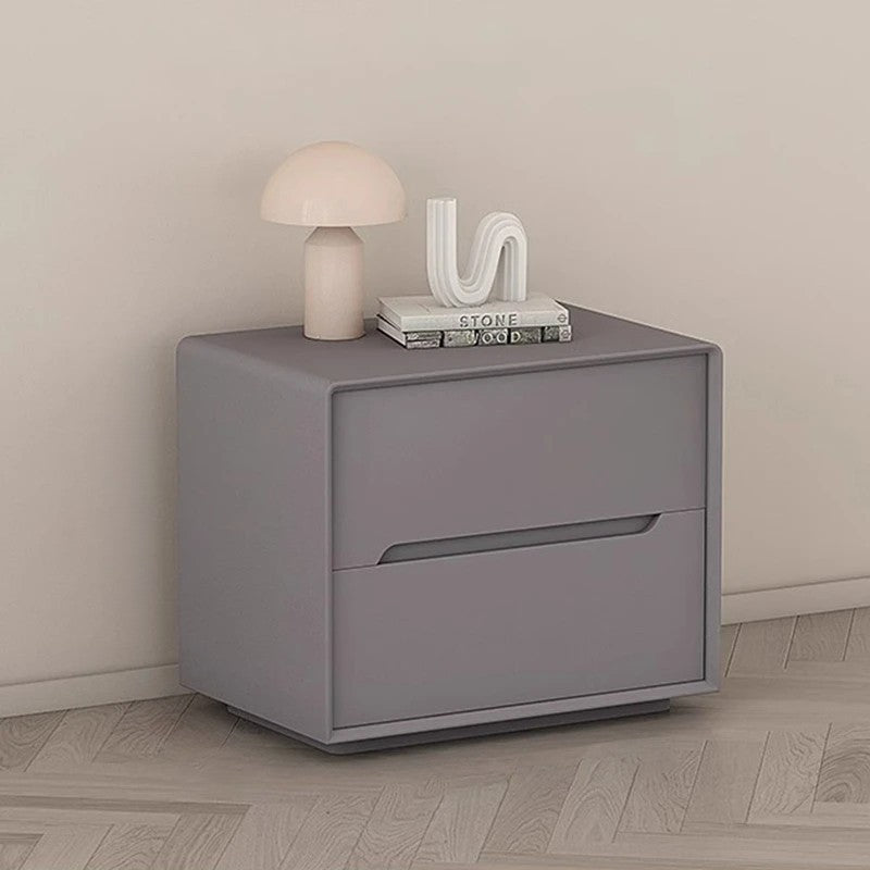 Minimalist Wood Leather 2-Drawer Nightstand — Khaki