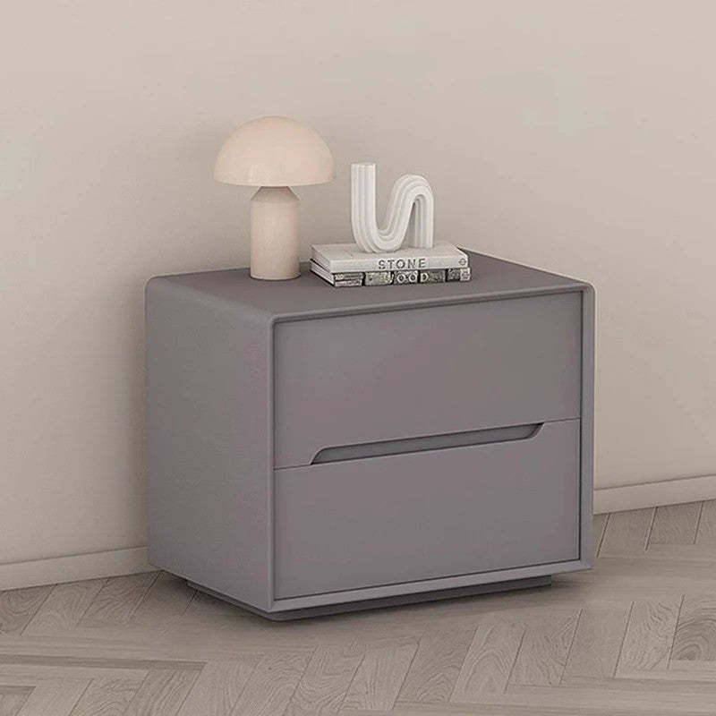 Minimalist Wood Leather 2-Drawer Nightstand — Khaki