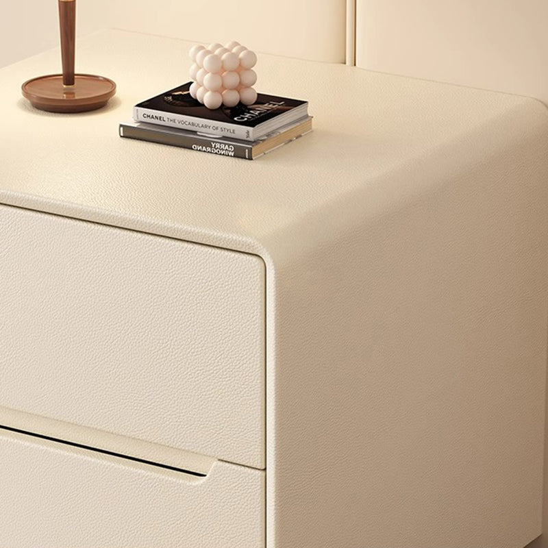 Minimalist Wood Leather 2-Drawer Nightstand — White