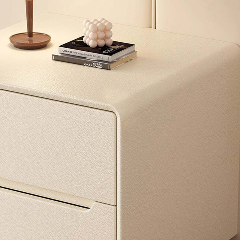 Minimalist Wood Leather 2-Drawer Nightstand — White