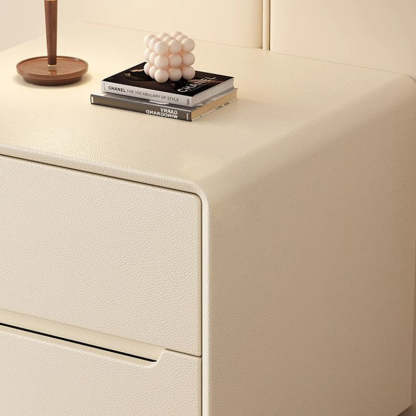 Minimalist Wood Leather 2-Drawer Nightstand — White