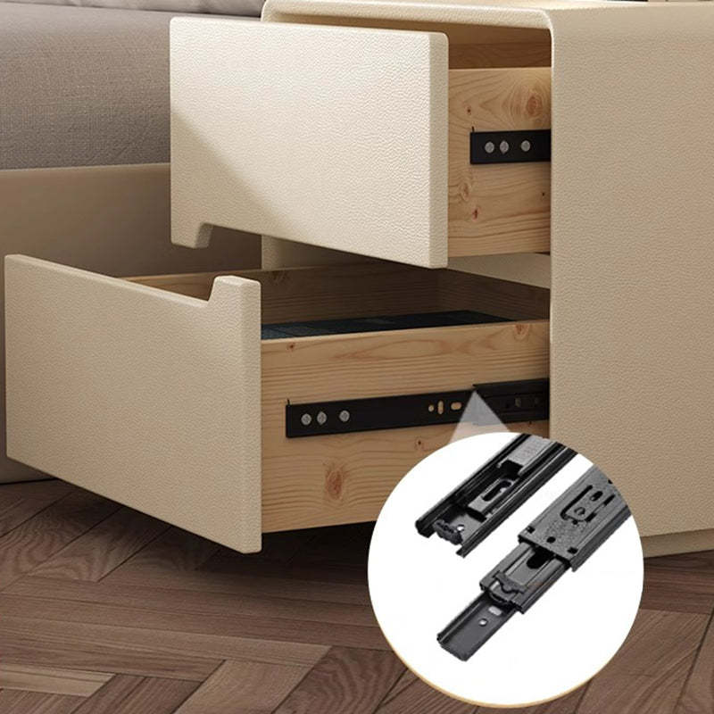 Minimalist Wood Leather 2-Drawer Nightstand — Khaki