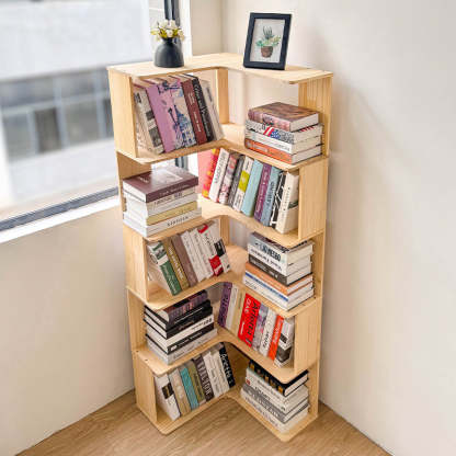 Minimalist Corner Wood 4/5-Shelf Bookshelf — 4 - Small