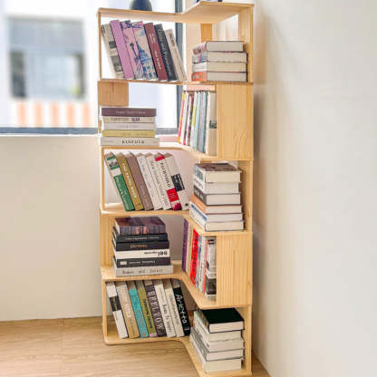 Minimalist Corner Wood 4/5-Shelf Bookshelf — 4 - Large