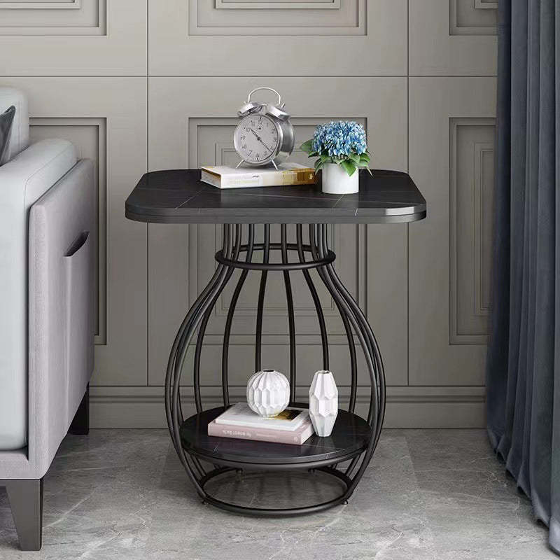 Minimalist Metal Rock Slab 2-Tier Side Table