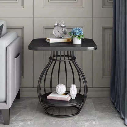 Minimalist Metal Rock Slab 2-Tier Side Table
