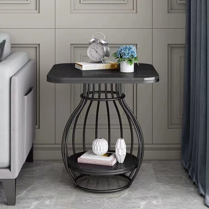 Minimalist Metal Rock Slab 2-Tier Side Table
