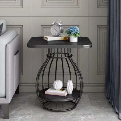 Minimalist Metal Rock Slab 2-Tier Side Table