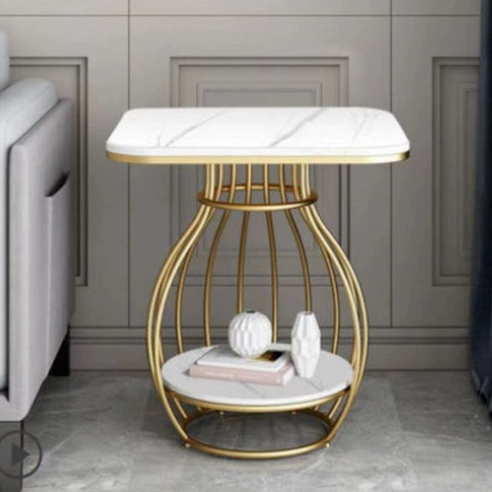 Minimalist Metal Rock Slab 2-Tier Side Table