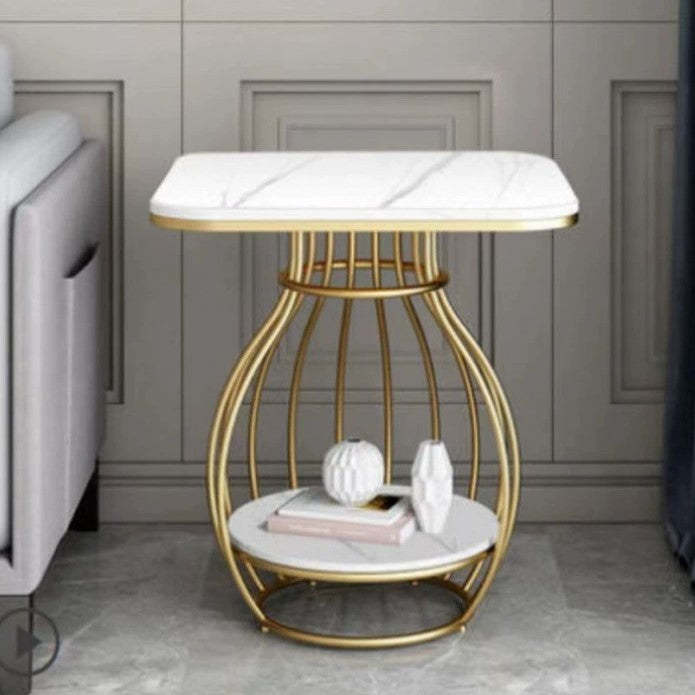 Minimalist rock slab natural end & side tables — Rectangular / Gold Frame & Marble White Board