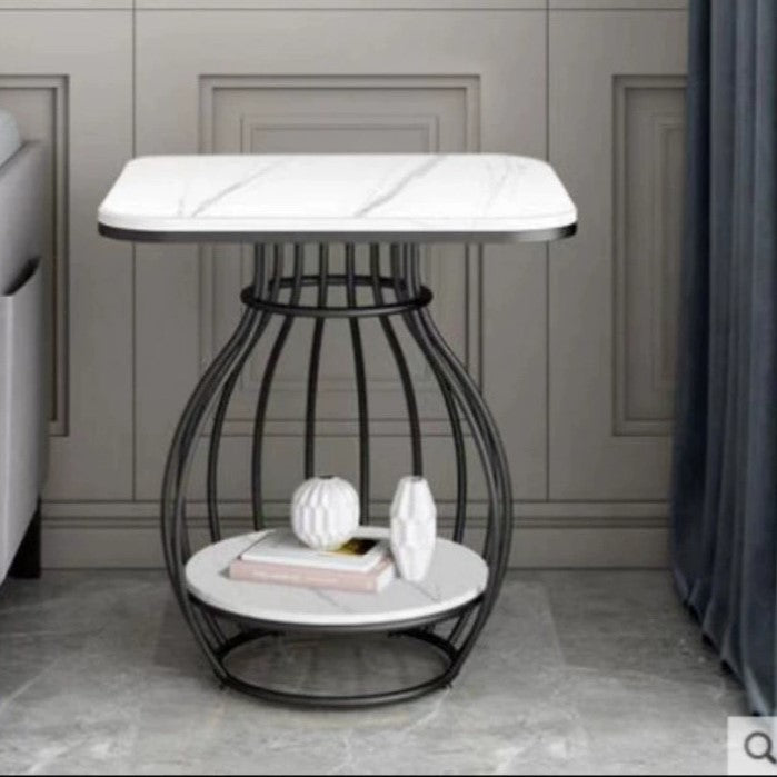 Minimalist Metal Rock Slab 2-Tier Side Table