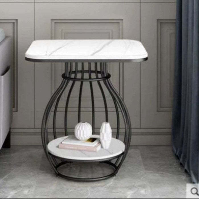 Minimalist Metal Rock Slab 2-Tier Side Table
