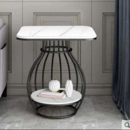 Minimalist Metal Rock Slab 2-Tier Side Table