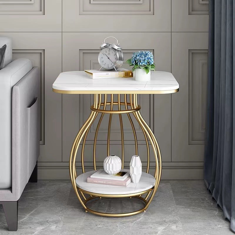 Minimalist Metal Rock Slab 2-Tier Side Table — Round / Black Frame + Lauren Black Board