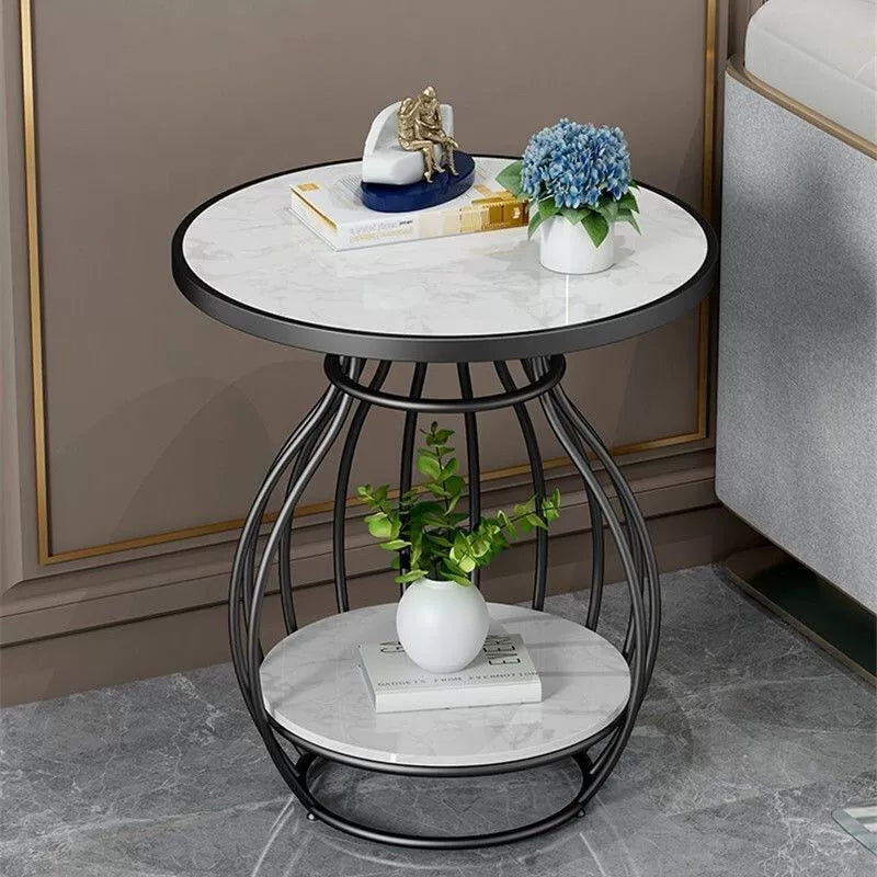 Minimalist Metal Rock Slab 2-Tier Side Table — Rectangle / Gold Frame + Lauren Black Board