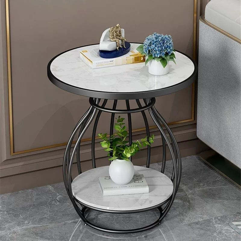Minimalist Metal Rock Slab 2-Tier Side Table — Rectangle / Gold Frame + Lauren Black Board