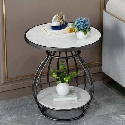 Minimalist Metal Rock Slab 2-Tier Side Table — Rectangle / Gold Frame + Lauren Black Board