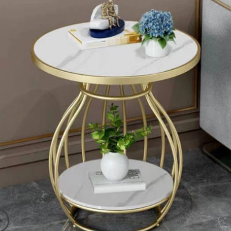 Minimalist Metal Rock Slab 2-Tier Side Table — Rectangle / Gold Frame + Lauren White Board