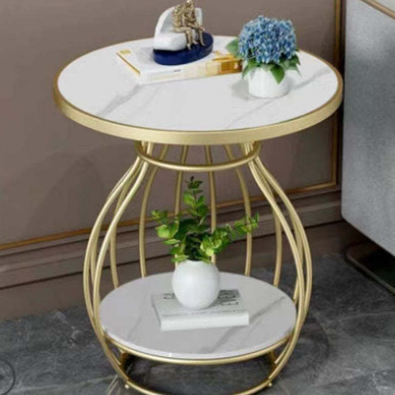 Minimalist Metal Rock Slab 2-Tier Side Table — Rectangle / Gold Frame + Lauren White Board
