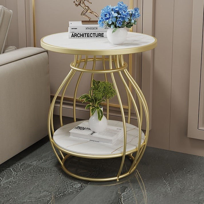 Minimalist Metal Rock Slab 2-Tier Side Table
