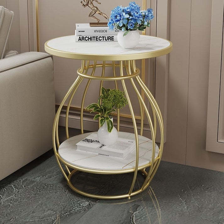 Minimalist Metal Rock Slab 2-Tier Side Table