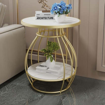 Minimalist Metal Rock Slab 2-Tier Side Table