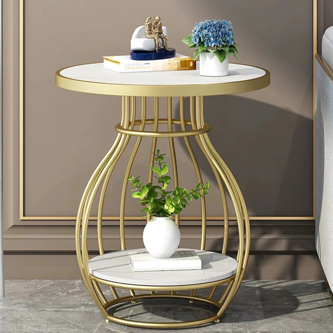 Minimalist Metal Rock Slab 2-Tier Side Table
