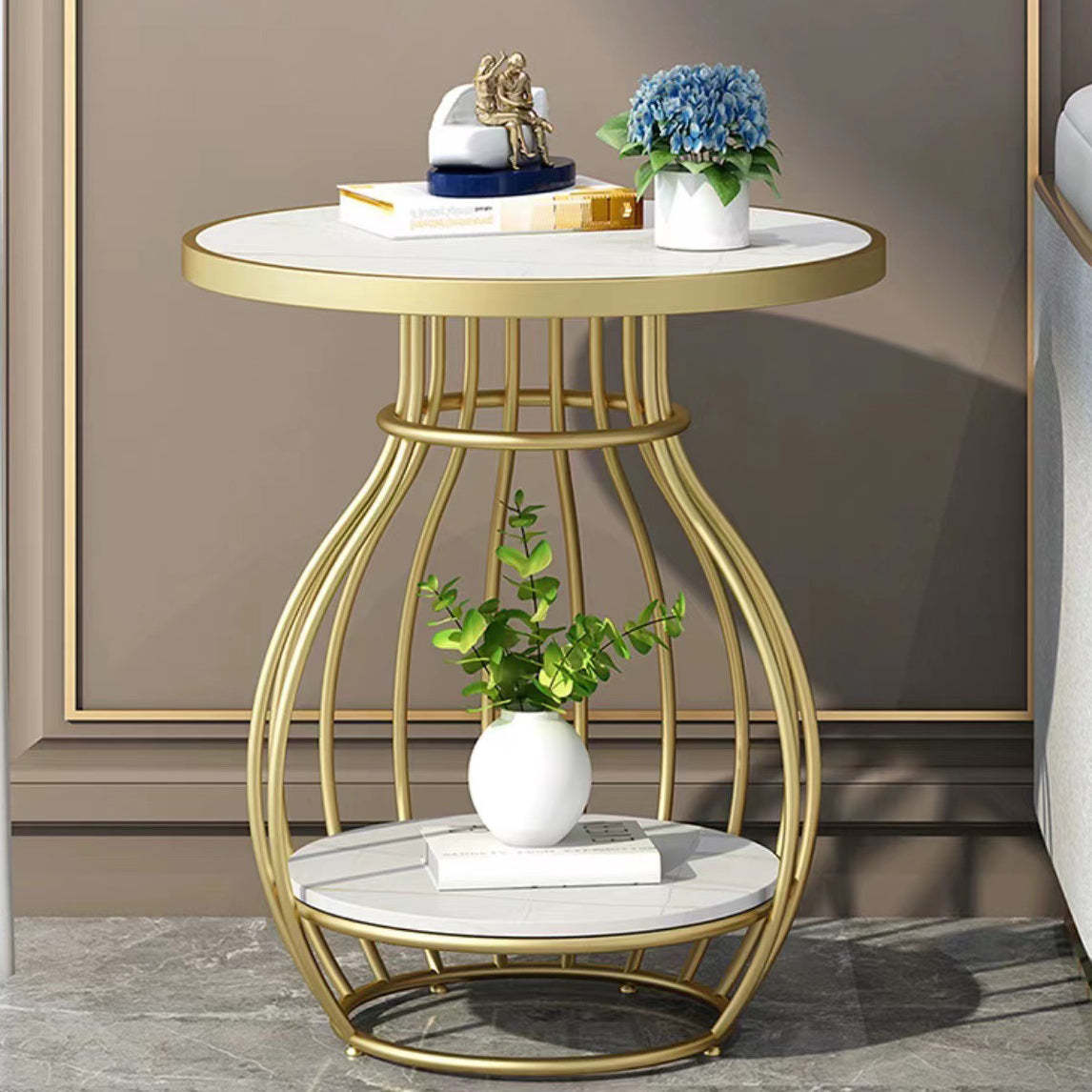 Minimalist Metal Rock Slab 2-Tier Side Table
