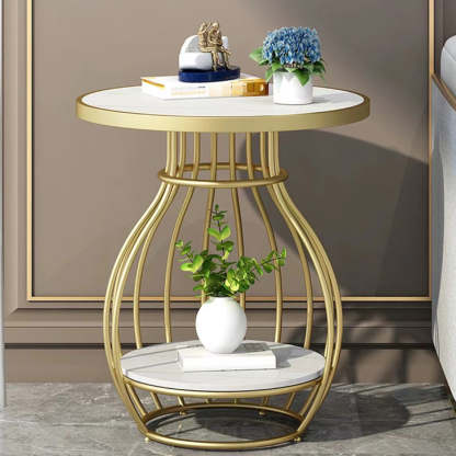 Minimalist Metal Rock Slab 2-Tier Side Table
