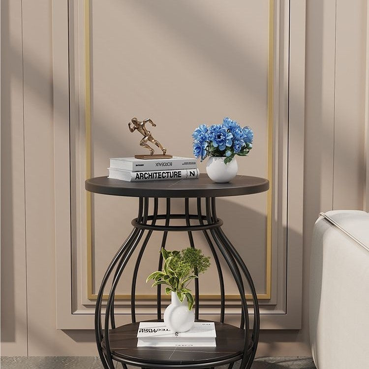 Minimalist Metal Rock Slab 2-Tier Side Table