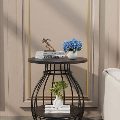 Minimalist Metal Rock Slab 2-Tier Side Table
