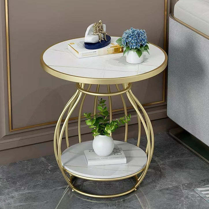 Minimalist Metal Rock Slab 2-Tier Side Table