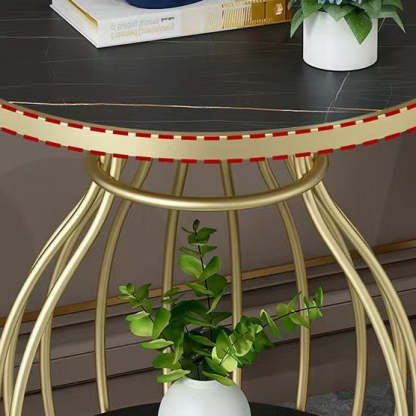 Minimalist Metal Rock Slab 2-Tier Side Table — Round / Black Frame + Lauren White Board
