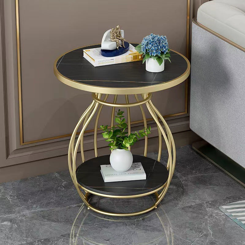 Minimalist Metal Rock Slab 2-Tier Side Table — Rectangle / Black Frame + Lauren White Board