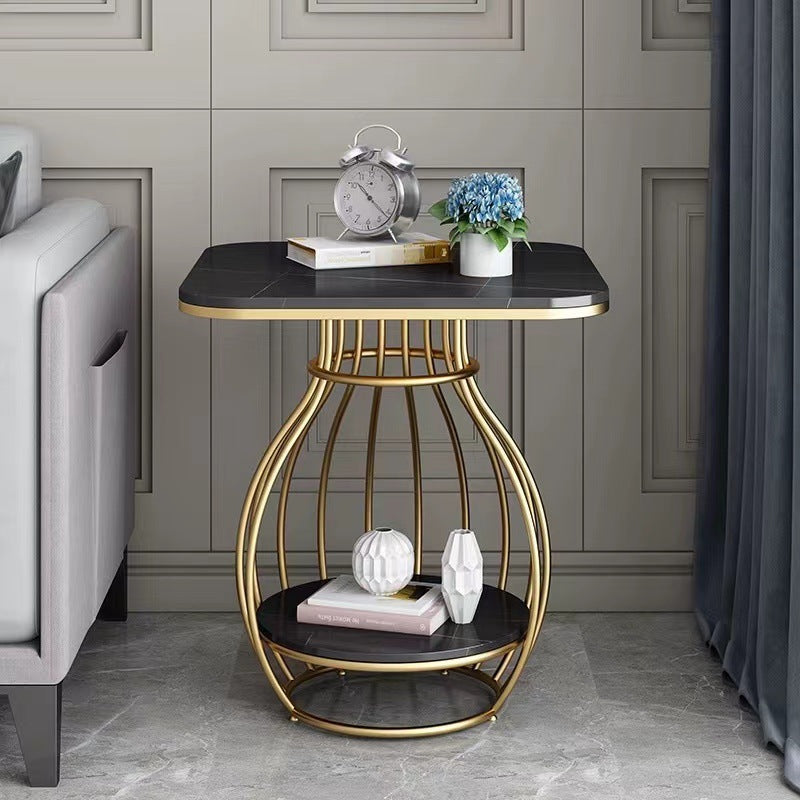 Minimalist Metal Rock Slab 2-Tier Side Table — Rectangle / Black Frame + Lauren Black Board