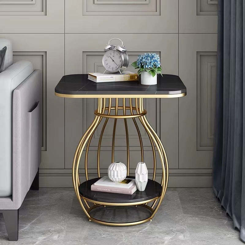Minimalist Metal Rock Slab 2-Tier Side Table — Rectangle / Black Frame + Lauren Black Board