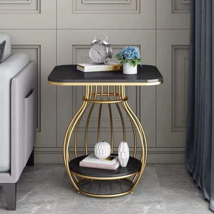 Minimalist Metal Rock Slab 2-Tier Side Table — Rectangle / Black Frame + Lauren Black Board