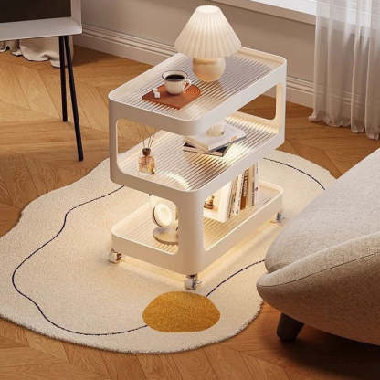 Nordic Cream Iron Glass 3-Tier Side Table