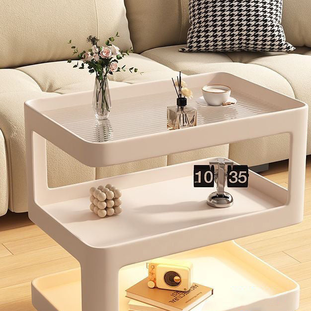 Nordic Cream Iron Glass 3-Tier Side Table