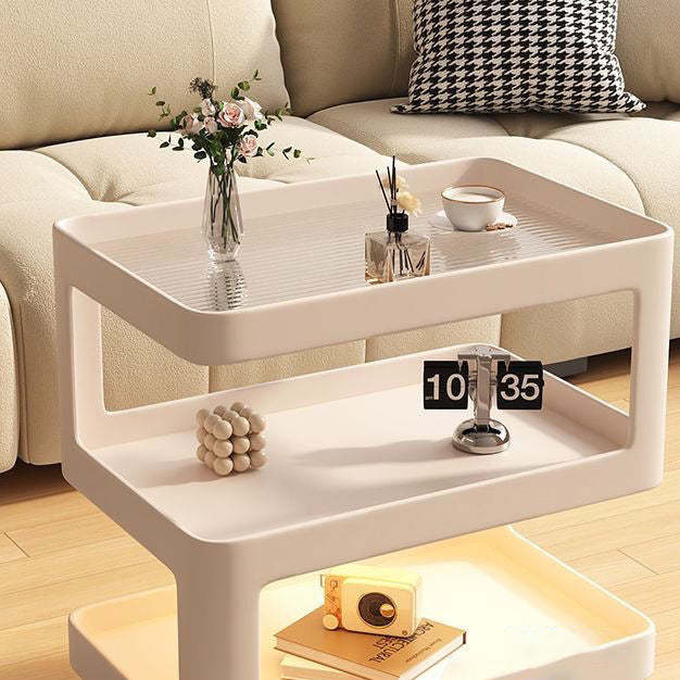 Nordic Cream Iron Glass 3-Tier Side Table