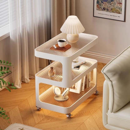 Nordic Cream Iron Glass 3-Tier Side Table