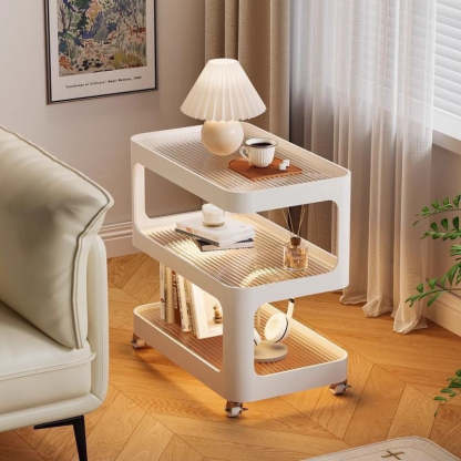 Nordic Cream Iron Glass 3-Tier Side Table