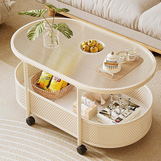 Lighom nordic 2-tier oval cream coffee tables — 23.62" L x 15.75" W x 19.69" H / Transparent / White