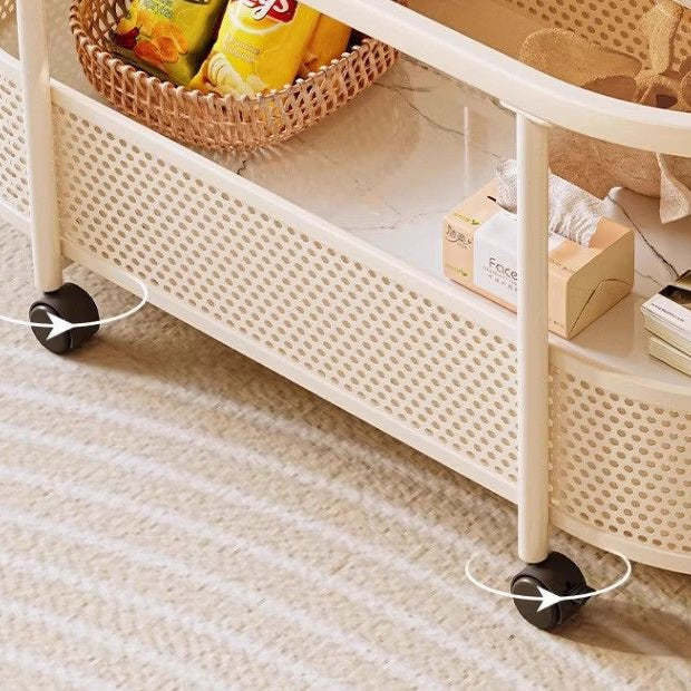 Nordic Cream Oval Iron Glass 2-Tier Coffee Table — Black Frame + Tea Color Glass