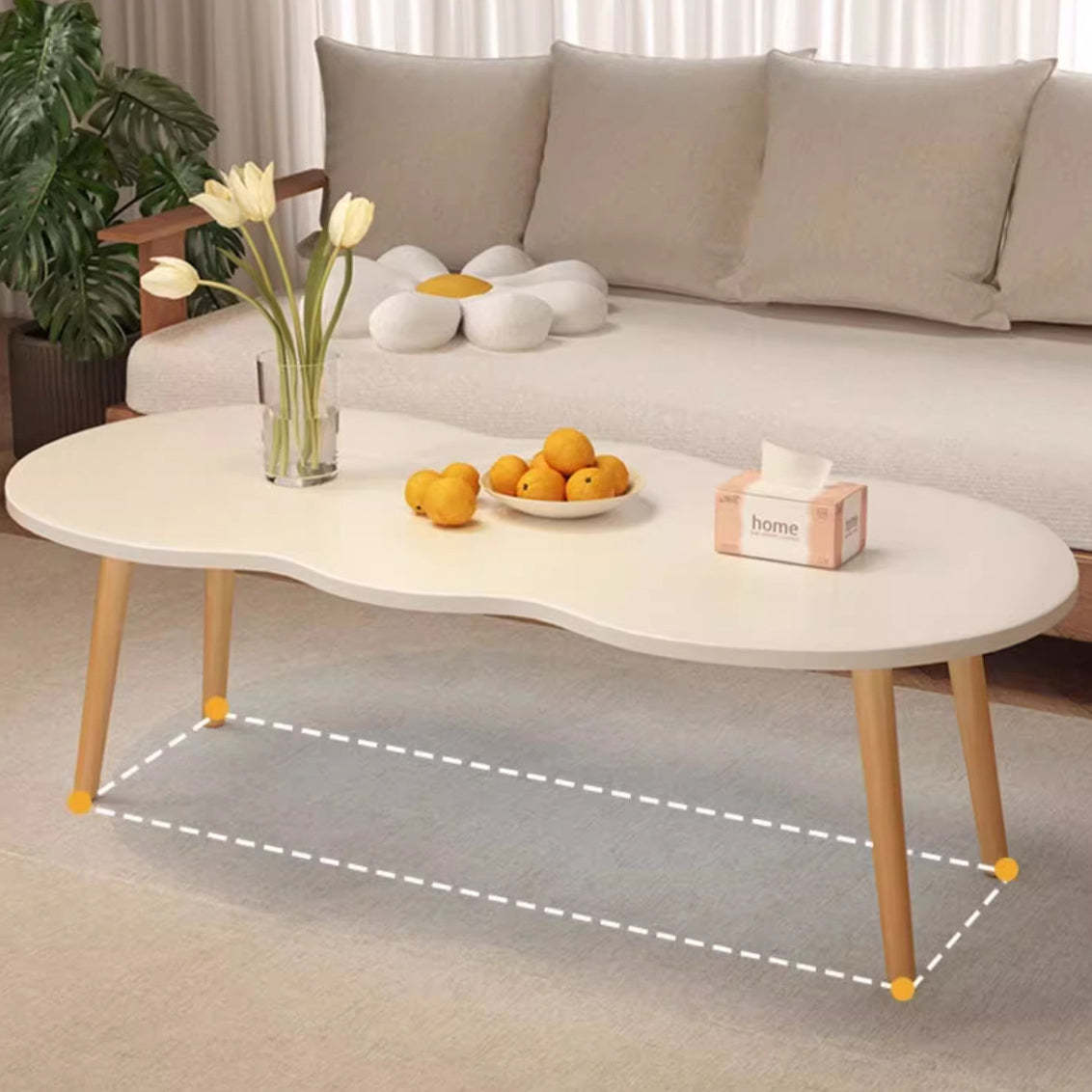 Minimalist Cloud Oval Wood 1/2-Tier Coffee Table — 2 / White