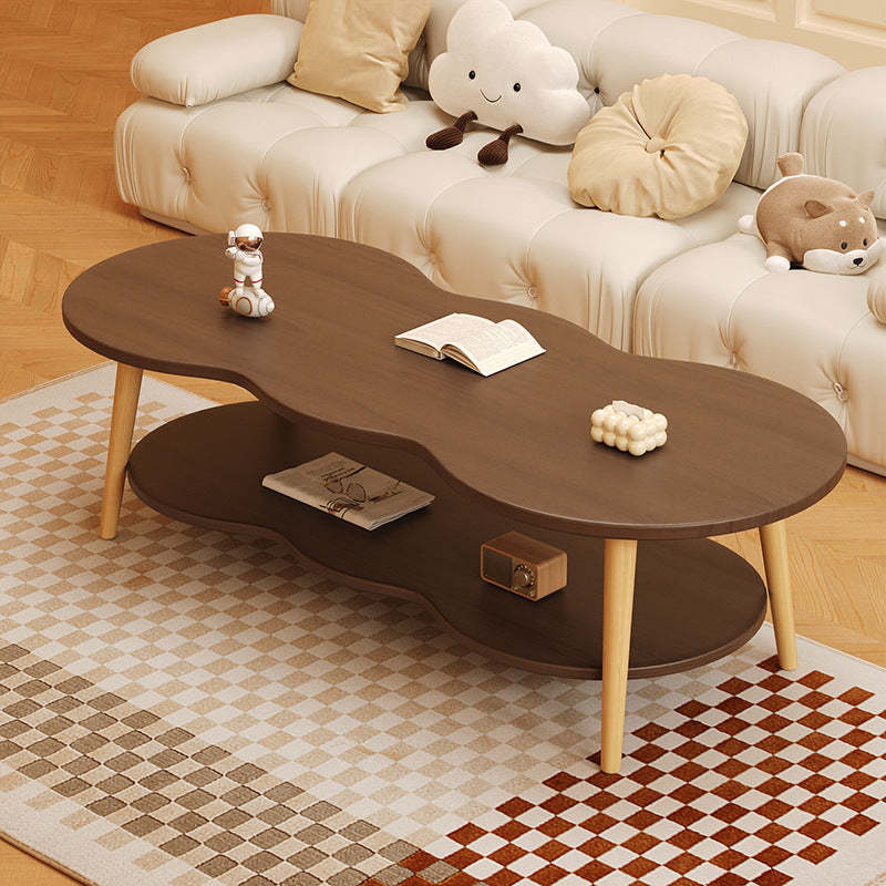 Minimalist Cloud Oval Wood 1/2-Tier Coffee Table — 1 / Original Wood Color
