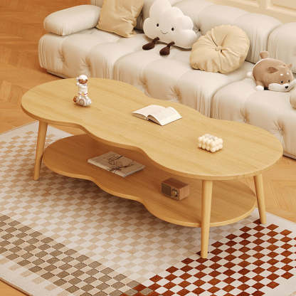 Minimalist Cloud Oval Wood 1/2-Tier Coffee Table — 1 / White