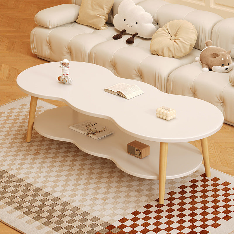 Minimalist Cloud Oval Wood 1/2-Tier Coffee Table — 2 / Original Wood Color